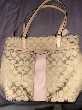 Coach Beige and Light Pink Tote Bag